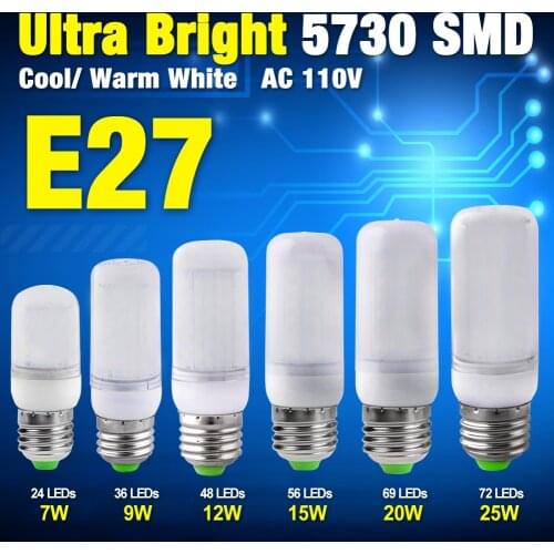 1ps E27 LED Corn Bulb 110v SMD5730 LED lamp 24LEDs 36LEDs 48LEDs 56LEDs 69LEDs 72LEDs Chandelier Spotlight for house ligthting