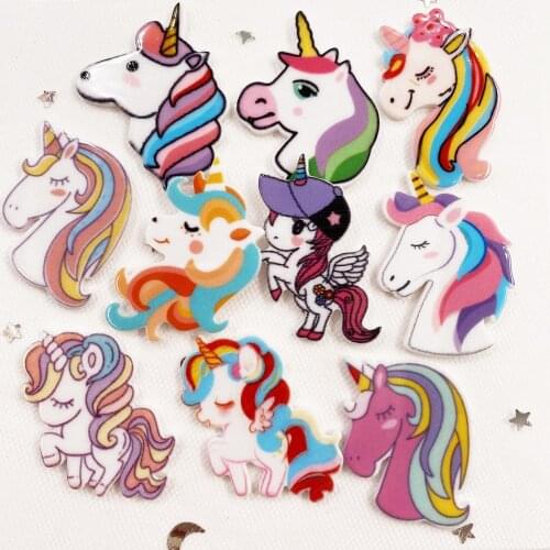 10Pcs Colorful Lovely Big Unicorn Flatback Acrylic Sheet Miniature Pattern Applique DIY Scrapbook Home Decor Craft OJ202