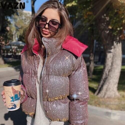 VAZN 2020 Winter Warm Daily High-end Down Jacket Solid Elegant Sexy Office Lady Hooded Full Sleeve Women Slim Outwears