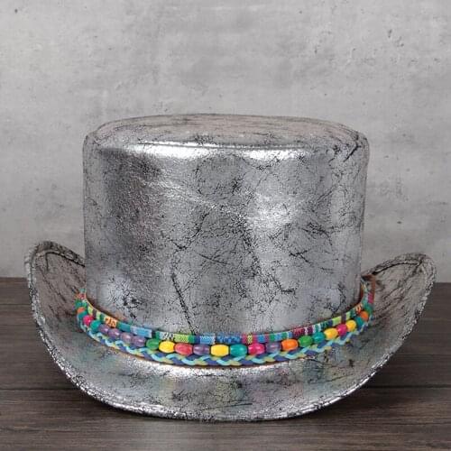 3 Size Women Leather Top Hat President Lday Fedora Hat Magic Flat Cosplay Pork Pie Party Caps Dropshiping 13CM