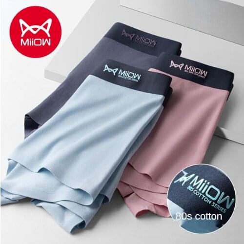 Miiow Mens Underwear Mens 80s Pure Cotton Silkworm Chrysalis Protein Antibacterial Traceless Boxers Breathable Mid-waist Top