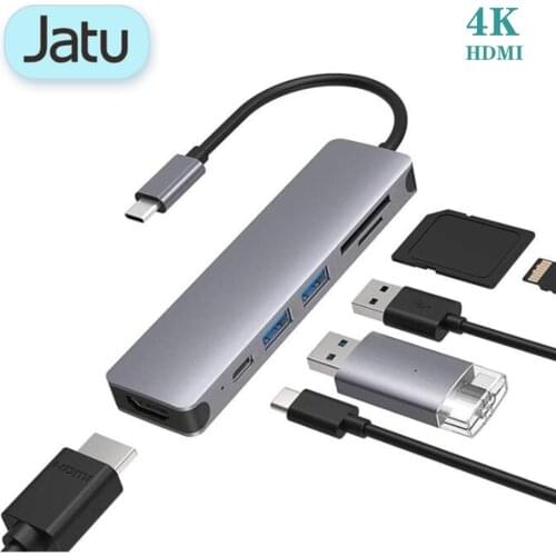 6 In 1 Type C Usb Hub Usb3.0 Otg Adapter 2 USB C Hdmi-Compatible Tf Sd Solt Pd Charger Splitter for PC Computer Laptops USB Hub