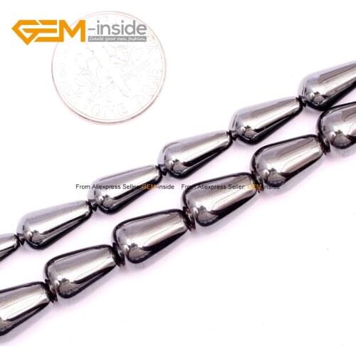 Gem-inside Natural Drop Teardrop Black Hematite Beads For Jewelry Making 6x12mm 15inches DIY Jewellery