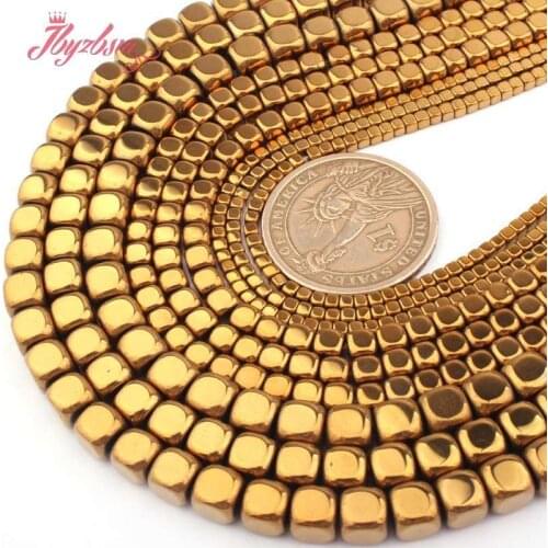 Natural Hematite Gold Cube Smooth 2/3/4/6mm Loose Stone Beads For DIY Necklace Bracelt Earring Jewelry Making 15" Free Shipping