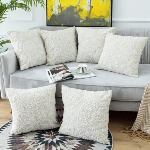 Ivory Cushion Cover Flower Pillow Case Square Embroidered Pillow Case 45x45cm Pillow Case Sofa Bed Home Decoration