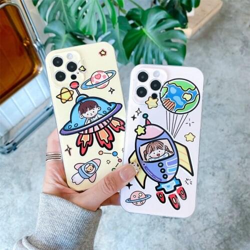 Bracket Camera Lens Protection Phone Case For Iphone 12 11 Pro Xs Max X Xr 7 8 Plus Cartoon Astronaut Shockproof Back Cover