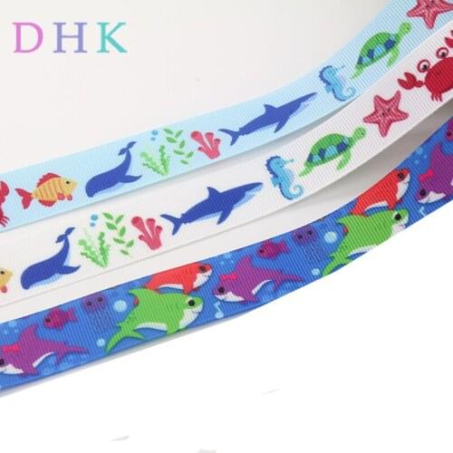 DHK 50yards sea shark whale animals printed grosgrain Ribbon Accessory hairbow headwear decoration Wholesale OEM S1046