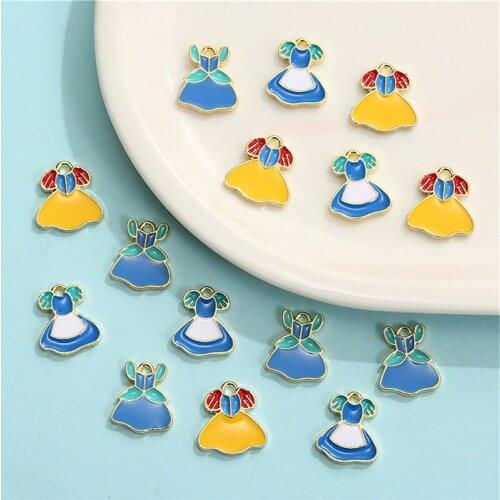 Julie Wang 10PCS Enamel Cartoon Dress Charms Alloy Mixed Colors Princess Dress Pendant Bracelet Jewelry Making Accessory