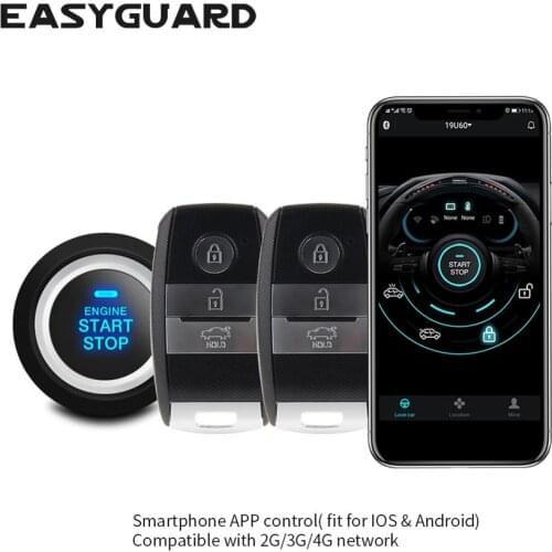 EASYGUARD GPS smartphone control GSM 4G 3G 2G PKE keyless entry engine start stop remote start security car alarm system