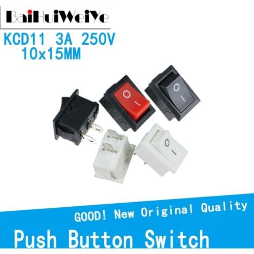 10PCS/LOT Push Button Switch 10x15mm SPST 2Pin 3A 250V KCD11 Snap-in On/Off Rocker Switch 10MM*15MM Black Red and White