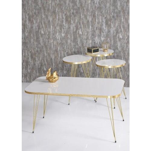 Zigon Coffee Table And Medium Coffee Table Set Kr Gold White Wire coffee table Gold legs coffee table