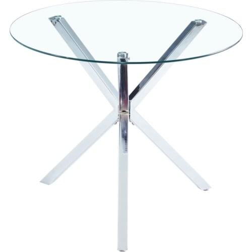 90*90*75cm Round Glass Dining Table Coffee Table Transparent Glass Table Leg Cross Design（only table）US Table