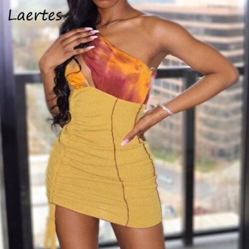 Laertes Summer Mini bodycon Dresses Women Patchwork Oen Shoulder Drawsting Sexy Bandage Casual Dress Female Wrap Chest Vestidos