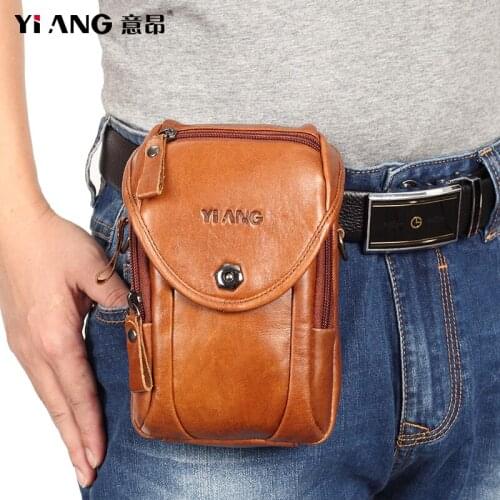 Multi-function Real Cowhide Men Waist Belt Bag Casual Small Shoulder Messenger Bag Designer Mobile Phone Belt Bum Hook Pouch New