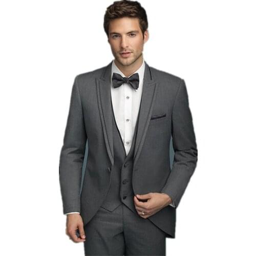 Fashionable mens suits New Custom Made Dark Gray Men Suits Slim Fit Groom Tuxedos Jacket+Pants+Vest