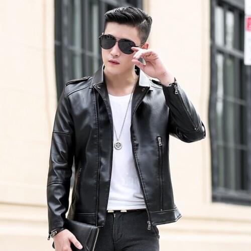 New lapel leather jacket mens leather jacket short hansome casual jacket Korean style trend Slim handsome youth leather jacket