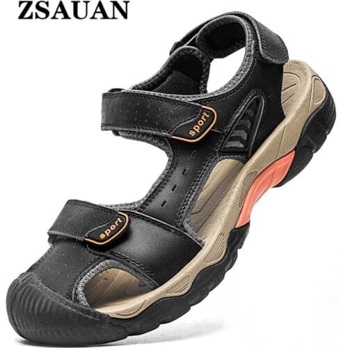 ZSAUAN Beach Men Sandals Genuine Leather Summer Men Casual Shoes Cow Real Leather Men Shoes Anti-skid 46 47 48 Dropshipping