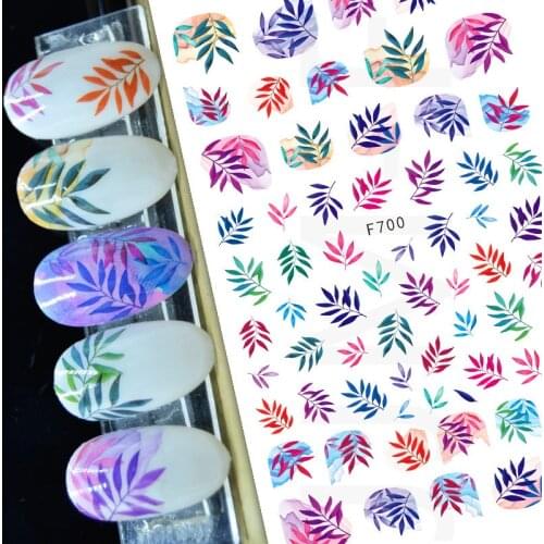 Newest F700 colorful leaves 3D design nail sticker decal stamping back gule DIY nail decoration tools