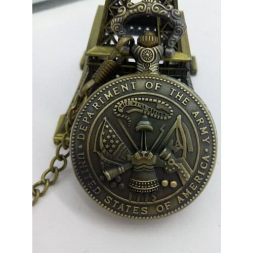 New style Vintage Bronze The USA Department Of The Army Pocket Watch With FOB Chain men gift PL368