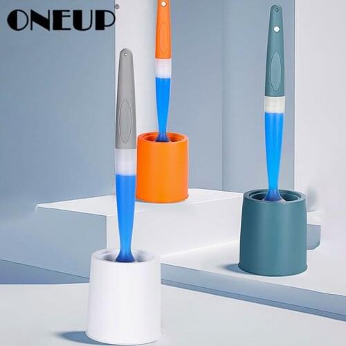 ONEUP Silicone Toilet Brush Bathroom No Dead Ends Long Handle Cleaning Tools Wash Toilet Brush Set Accessories Cleaning Products