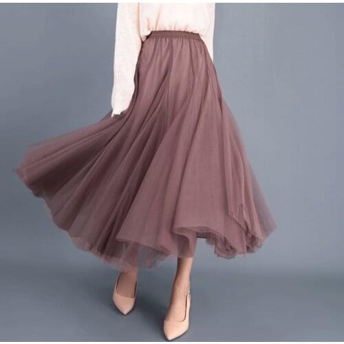 Autumn Winter Tulle Skirt Gray Beige Pink Black Long Skirts Womens Elegant Skirt Tutu Skirts