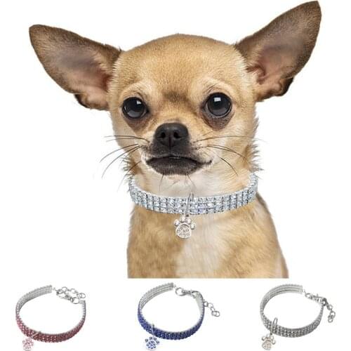 Diamond-studded Dog Collar Pet Cat Super Shiny Rhinestone Elastic Collar Cat Accessories Puppy Footprint Necklace Dog Supplies