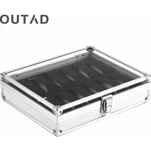 OUTAD 12 Grid Slots Jewelry Watches Display Storage Square Box Case Aluminium Suede Inside Holder Luxury Gift Winder Organizer