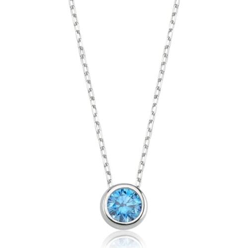 Valori Jewels 0.50 Carat, Zirconia Fancy Blue Round Gemstone, Rhodium Plated, Sterling Silver Necklace