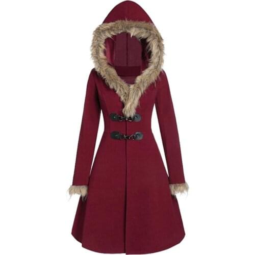 Zoulv Coat Women 2020 Autumn Winter Fur Hooded Slim Long Overcoat Fashion Casual Solid Color Warm Wool Coat Female