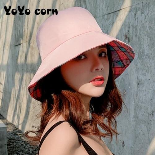 Summer woman Anti-UV Panama Summer Sun Cap Viseira For both sides caps cotton Beach Hats For Women Hat Female Lady Bucket Hat