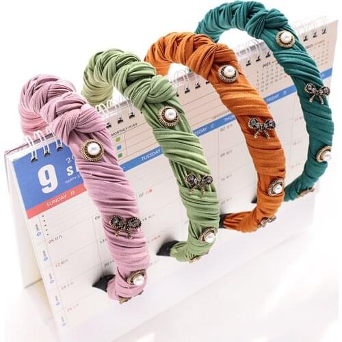 Weaving Elastic Hairbands Pearl Bow Braided Headband Hair Hoop Fashion Hair Bands Fixed Non-Slip Headdress Hair Accessories