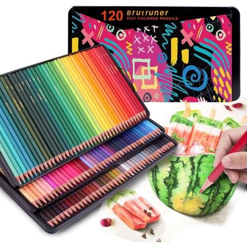 Brutfuner 72/120/180 Professional Oil Color Pencils Wood Soft Pencils Set Square Barrels Tin Box For Drawing Sketch Art Supplie