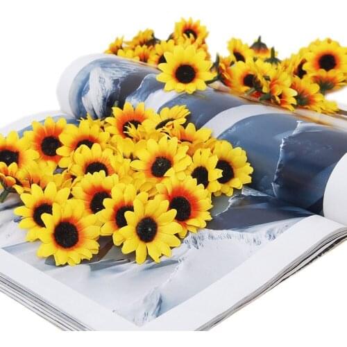 200pcs/set Artificial Sunflower Flower Lifelike Heads Silk Real Touch Fake Flowers Home Party Wedding Decorations Props
