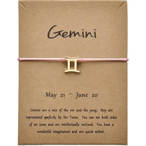 12pcs Pink Colors Gold Card Fashion Jewelry 12 Constellations Zodiac Woven Bracelet Bangles For Women