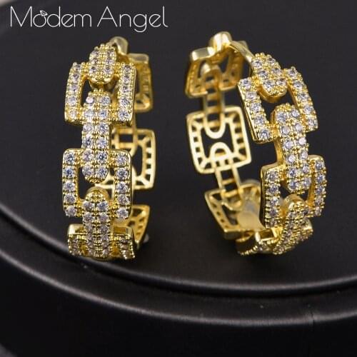 ModemAngel trendy Geometric bambo Hoop Earrings For Women Accessories Full Cubic Zirconia Earrings Jewelry pendientes
