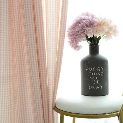 Polyester Cotton Coffee Color Pink Plaid Plaid Modern Simple Semi-Shading Printed Curtains for Living Room Bedroom Curtains