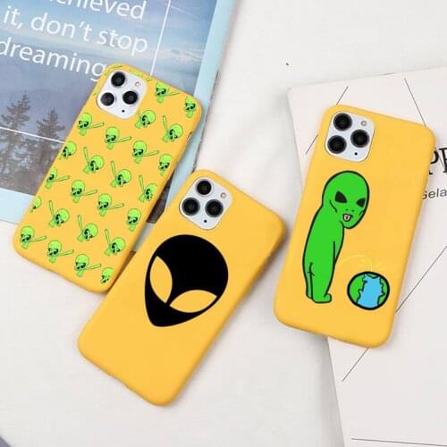 Cartoon alien space Phone Case For iphone 12 11 Pro Max Mini XS 8 7 6 6S Plus X SE 2020 XR Candy yellow Silicone cover