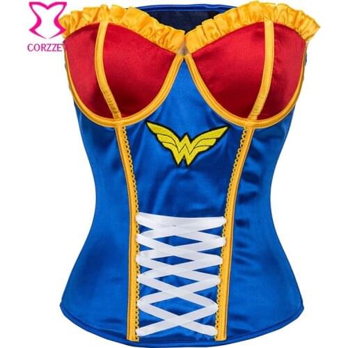Corzzet Sexy Women Cotton Corset Bustiers Burlesque corset top Overbust Burlesque Superwoman Costume corsets Size S-2XL