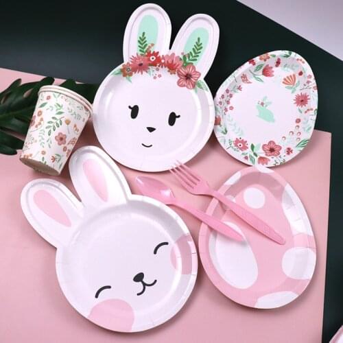 Happy Easter Bunny Theme Disposable Tableware Decor Paper Plates Cup Balloon Birthday Party Baby Shower Carnival Party Supplies