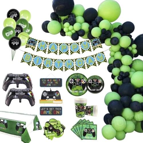 Wayfun Video Game Disposable Tableware Boy Birthday Game Party Supplies Toy Game On Foil Balloon Birthday Decoration Baby Shower