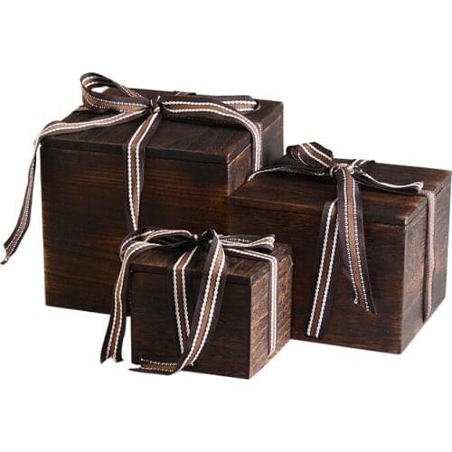 Japanese retro gift box tea storage box Handmade High Quality Square Wooden Box with Soft Line Jewelry Organizer Display