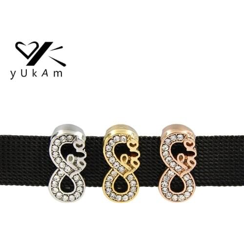 YUKAM Silver Color Full Crystal Rhinestones Number 8 Infinity Love Slide Charms Keeper for Leather Wrap Bracelets Jewelry Making