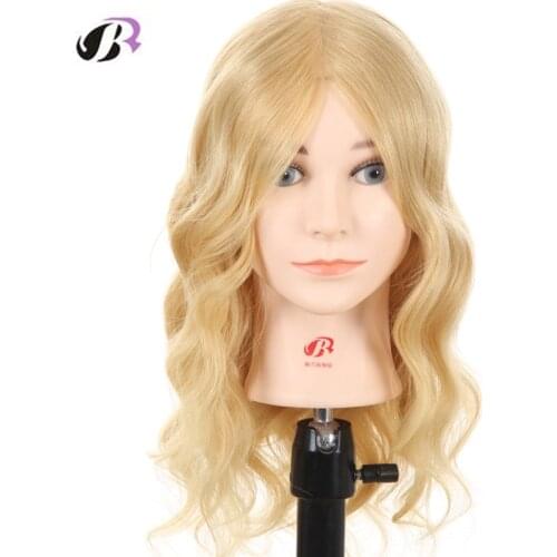 Female 16" Hairstyling Training Head Hairdresser Mannequin Model Natural Human Hair Styling Dolls With Clamp Sale