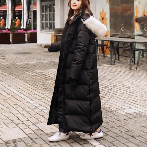 ]Fur Hooded Collar Parkas Women Full Sleeve Long Length Solid Zipper Wild Loose Casual Korean New Winter Fashion 2020 C429