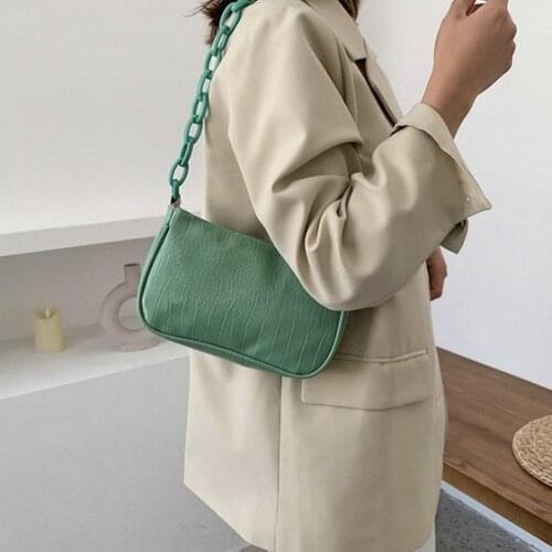 Ladies Small Shoulder Bags Fashion Design Leather Armpit Bag Crocodile Pattern Baguette Handbag for Women 2021 Candy Color Chain