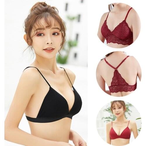 Women Bralette French Style Lace Bra Girls Triangle Cup Lingerie Deep V Thin Strap Push Up Bra Underwear Soft Seamless Bra
