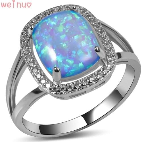 Weinuo Blue Fire Opal White Crystal Ring 925 Sterling Silver Top Quality Fancy Jewelry Wedding Ring Size 5 6 7 8 9 10 A360
