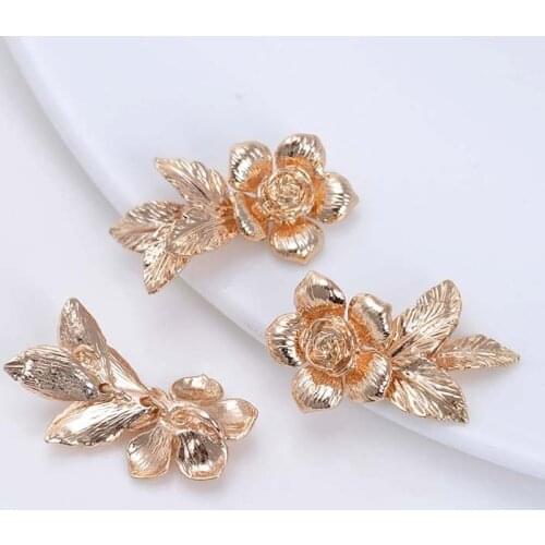 20pcs DIY hair accessories gold electroplating leafy rose pendant Beautifully dressed tire Do not fade