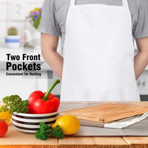 4 Pack Bib Aprons with 2 Pockets Adjustable Kitchen Cooking Chef Apron for Women Men White