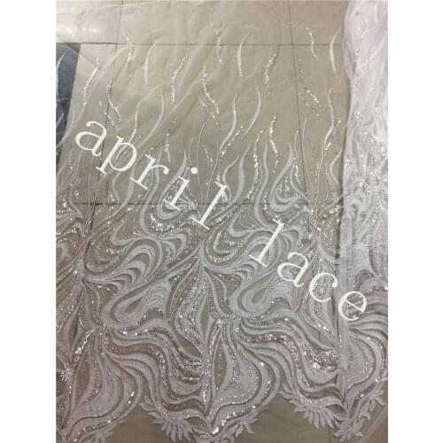 5 yards /lot A16 offwhite/dark blue sequin beads hand made mesh luxury lace fabric for wedding dress/sawing